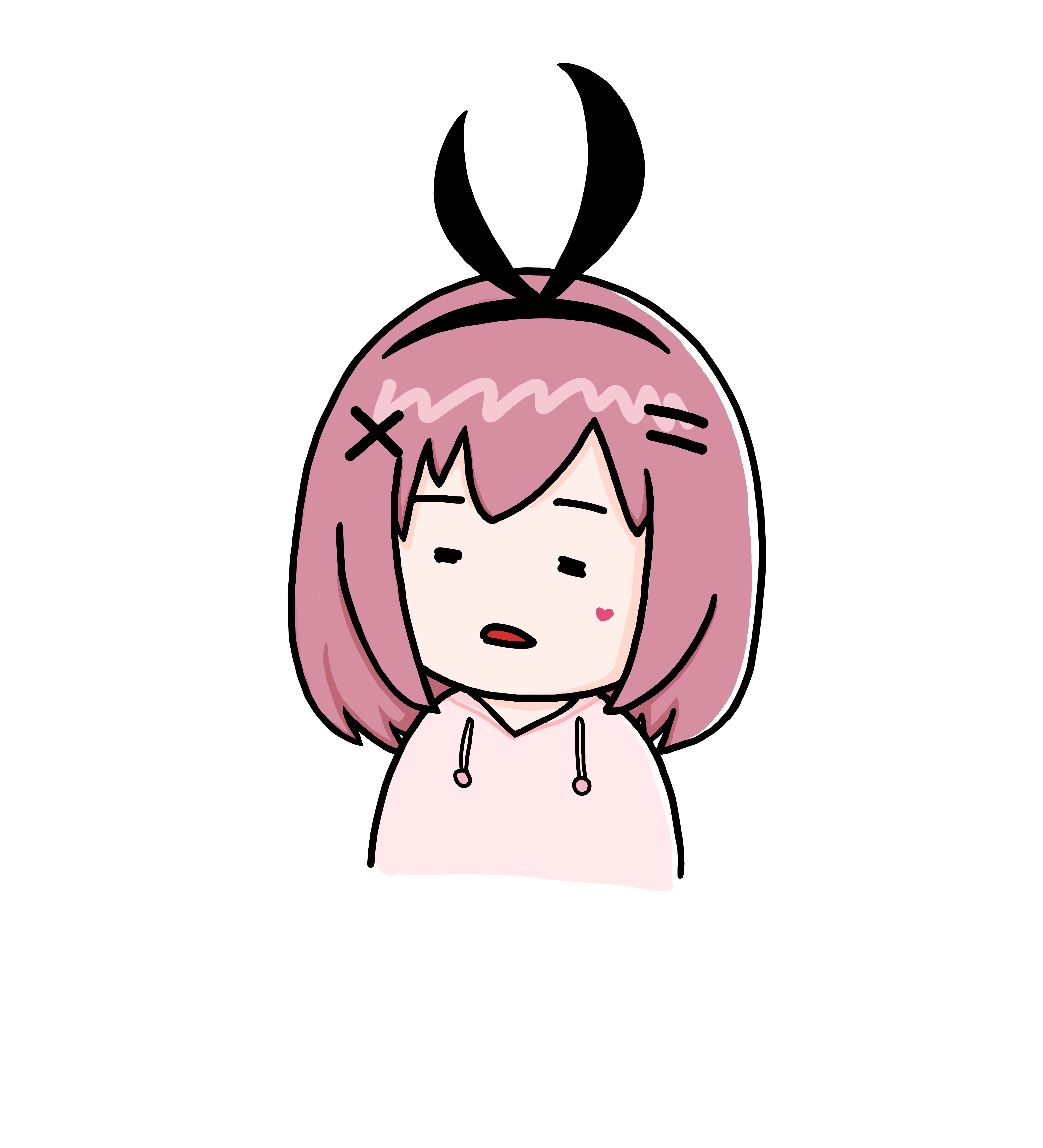 ピンクの髪とパーカーが目印の、えるるっくのイラスト